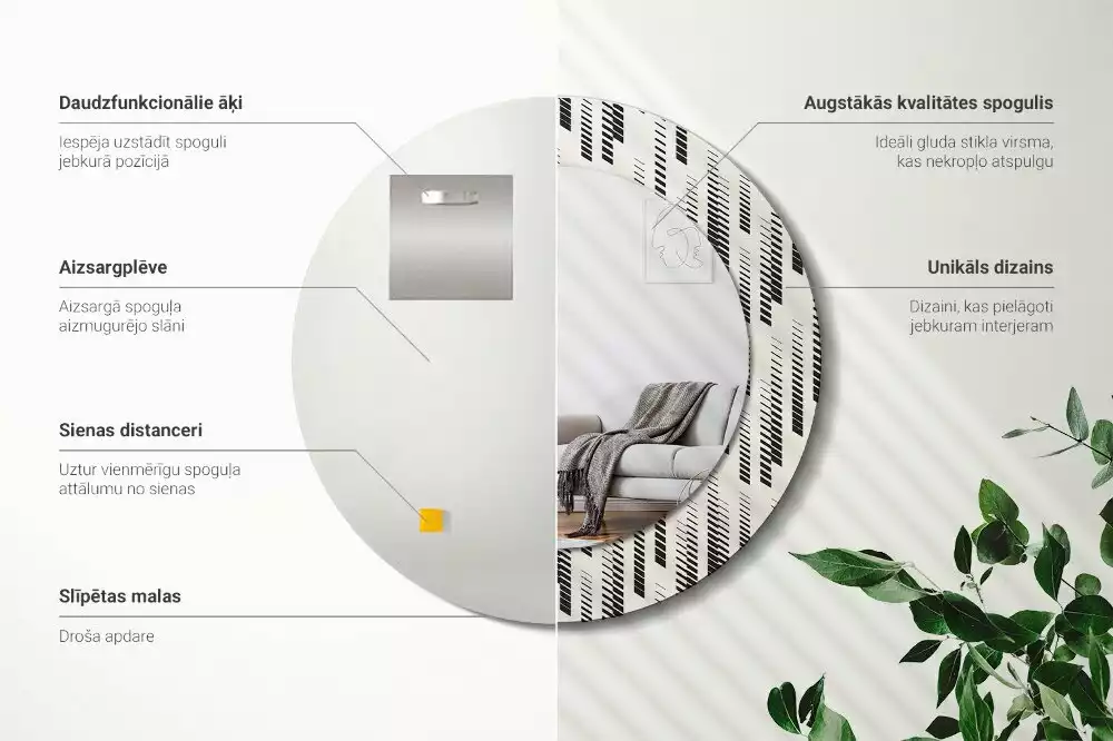 Ronde spiegel met bedrukte lijst Gestreept patroon