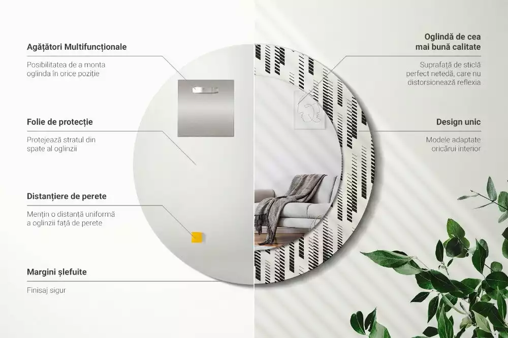 Ronde spiegel met bedrukte lijst Gestreept patroon