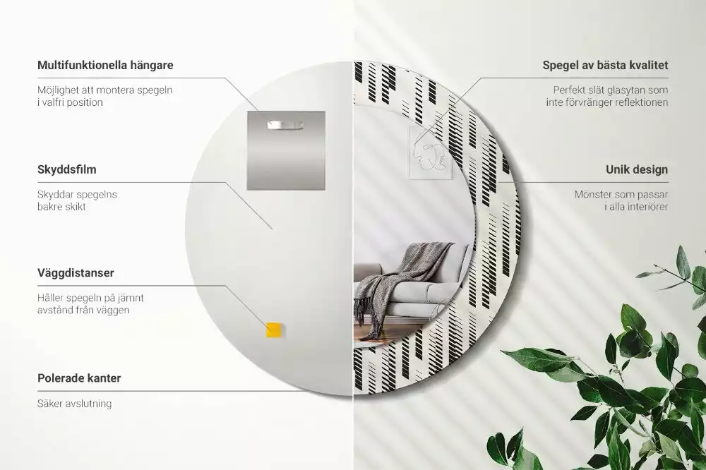 Ronde spiegel met bedrukte lijst Gestreept patroon