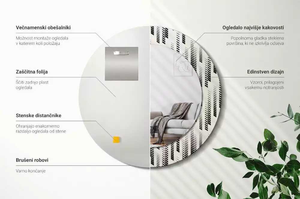 Ronde spiegel met bedrukte lijst Gestreept patroon