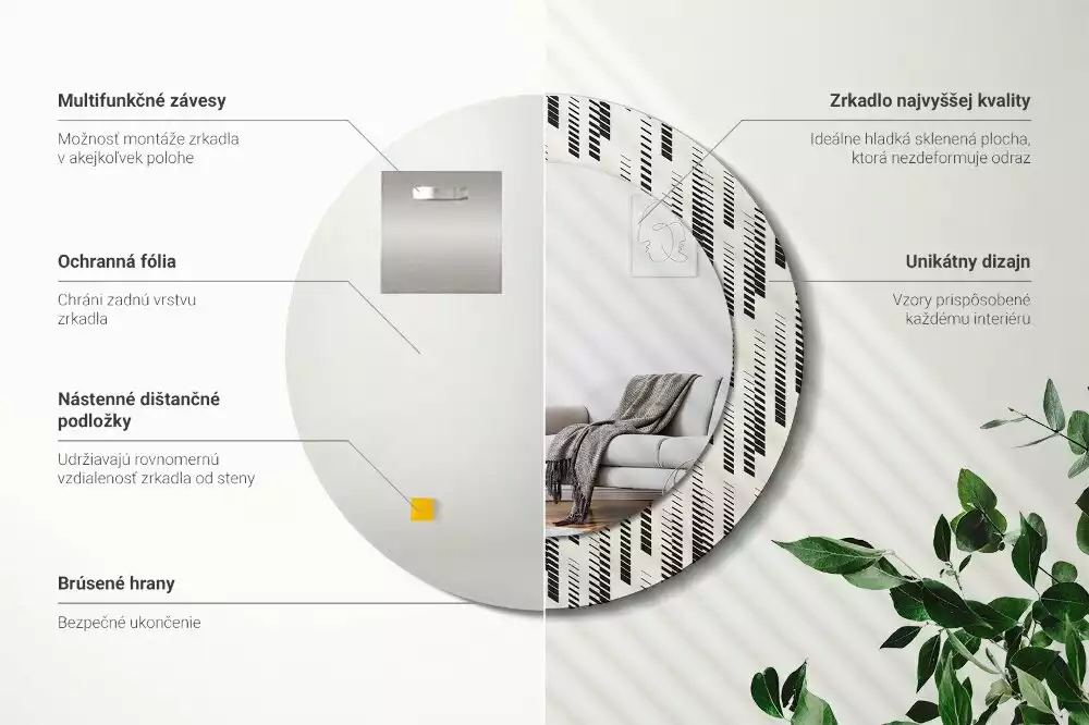 Ronde spiegel met bedrukte lijst Gestreept patroon