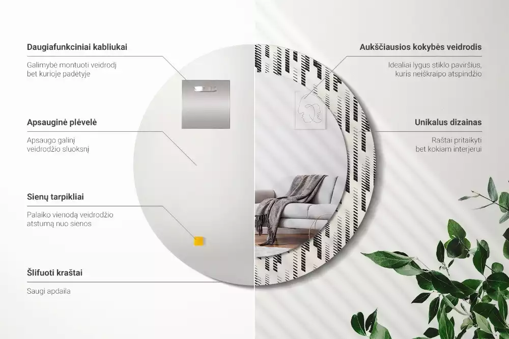 Ronde spiegel met bedrukte lijst Gestreept patroon