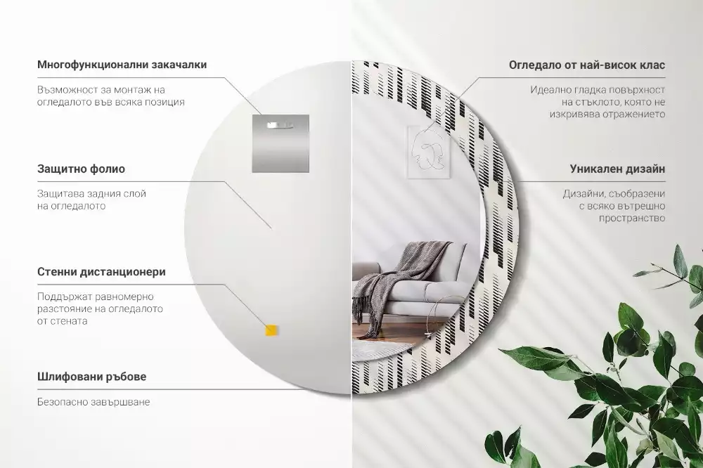 Ronde spiegel met bedrukte lijst Gestreept patroon