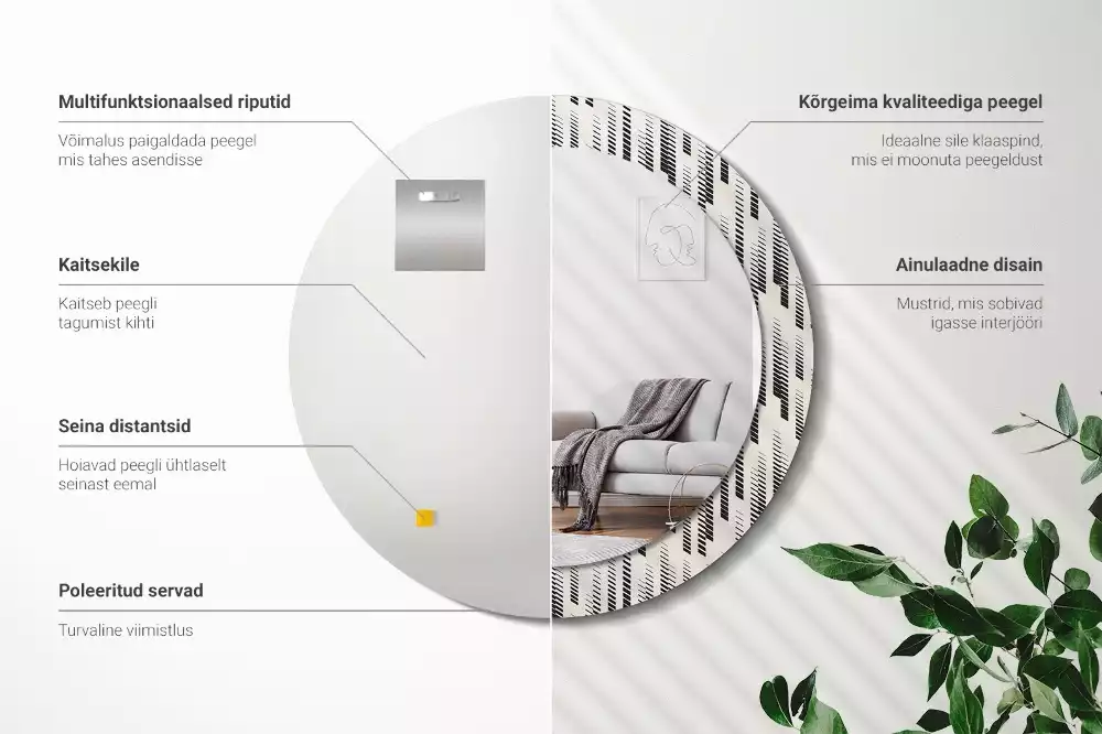 Ronde spiegel met bedrukte lijst Gestreept patroon