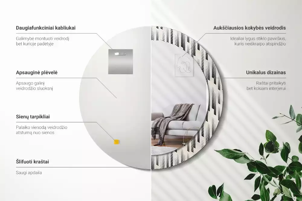 Ronde spiegel met bedrukte lijst Gestreept patroon