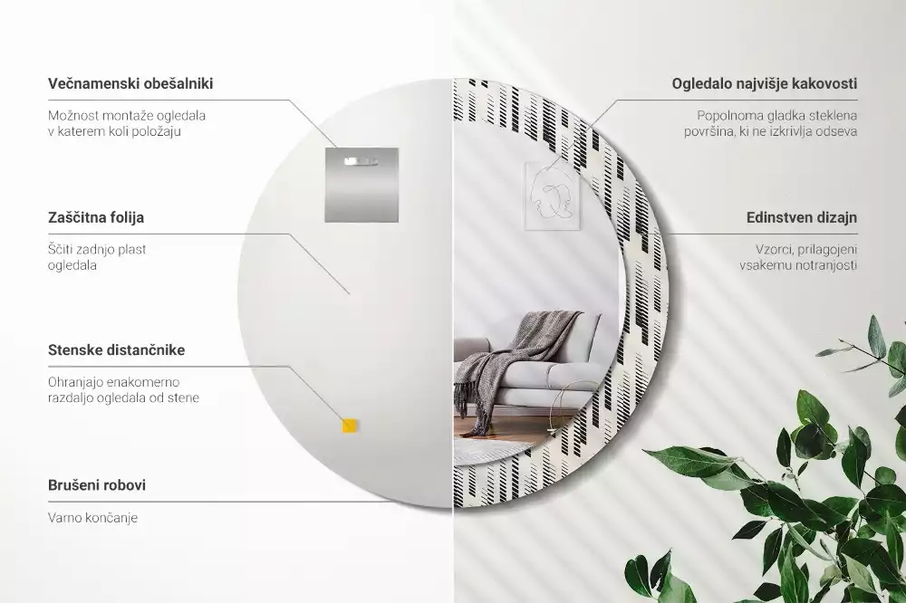 Ronde spiegel met bedrukte lijst Gestreept patroon