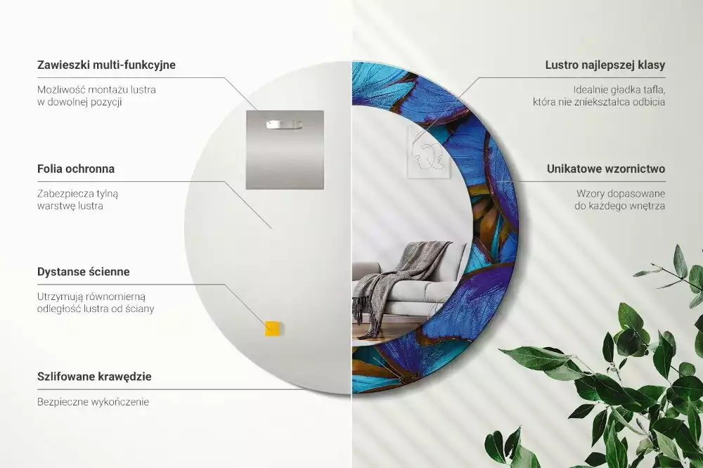 Ronde spiegel met decoratie Blauwe en groene vlinder