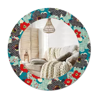 Ronde spiegel met bedrukte lijst Retro bloemenpatroon