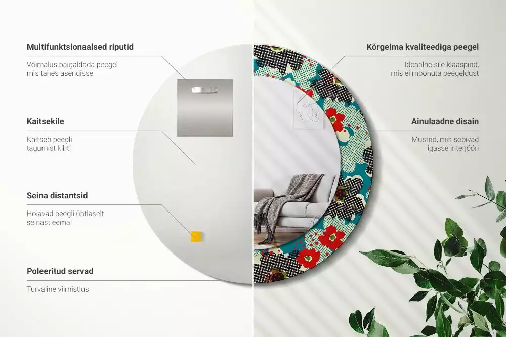 Ronde spiegel met bedrukte lijst Retro bloemenpatroon