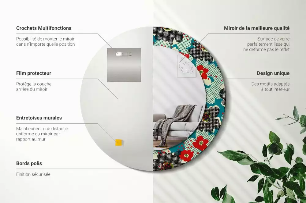 Ronde spiegel met bedrukte lijst Retro bloemenpatroon