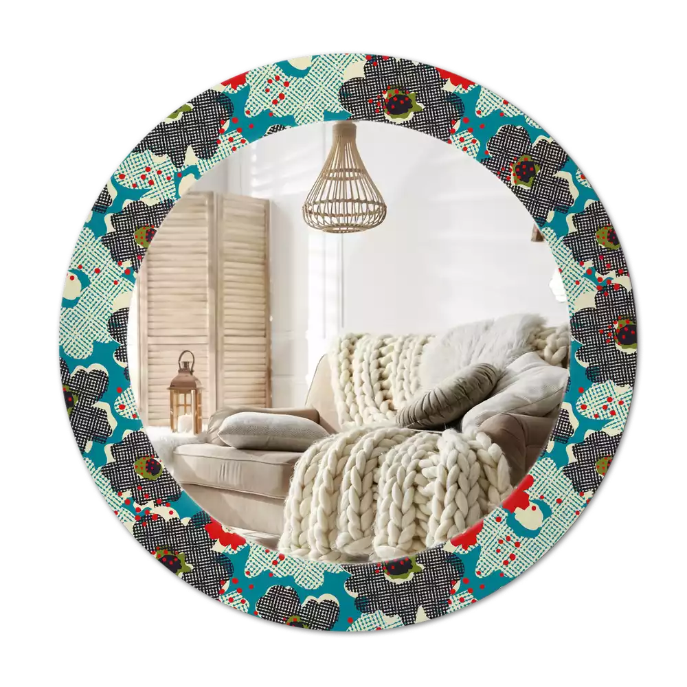 Ronde spiegel met bedrukte lijst Retro bloemenpatroon