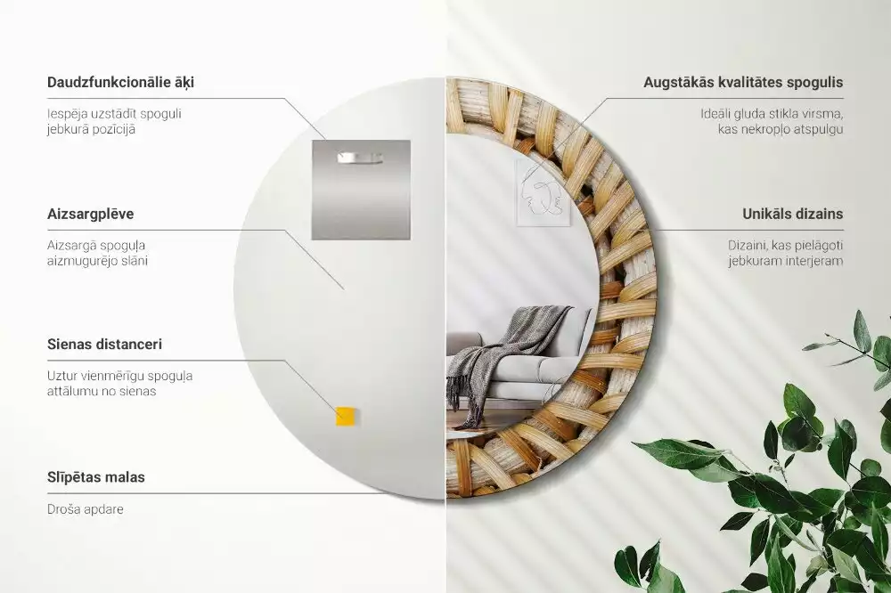 Bedrukte ronde spiegel Vlecht