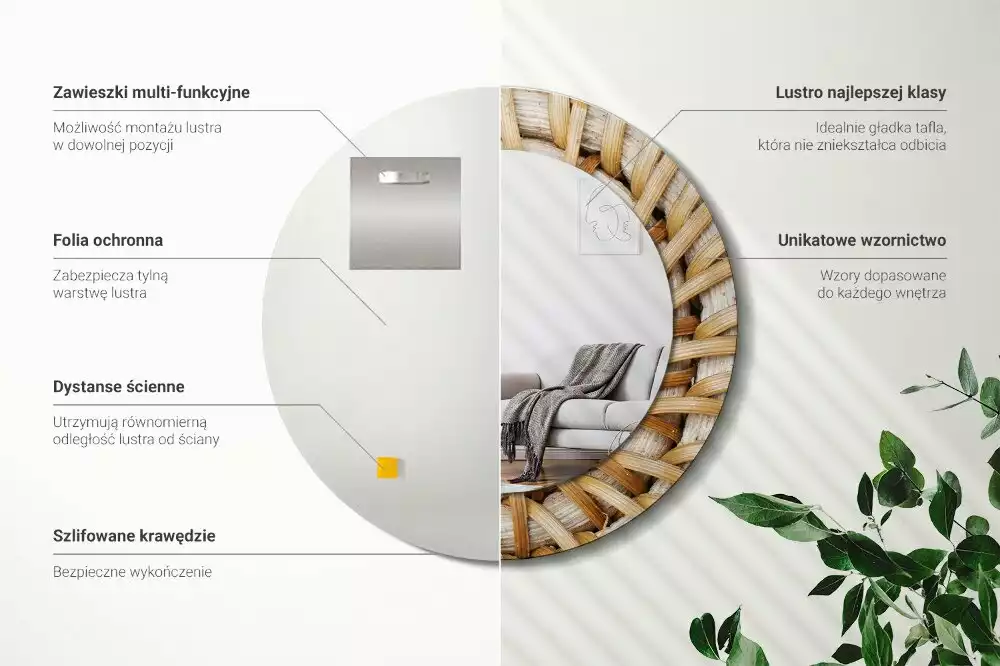 Bedrukte ronde spiegel Vlecht