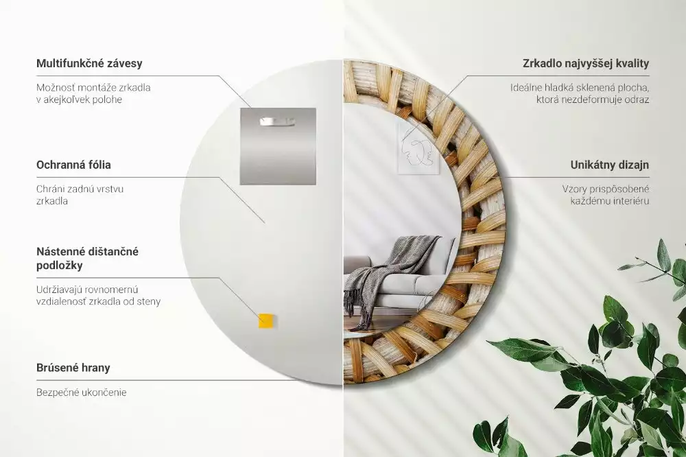 Bedrukte ronde spiegel Vlecht