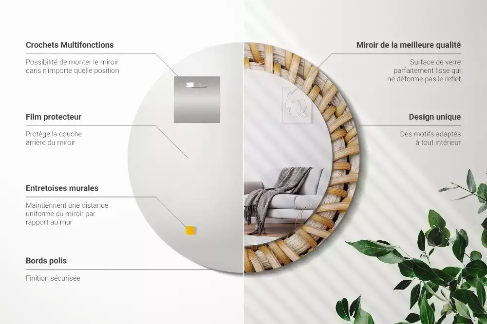 Bedrukte ronde spiegel Vlecht