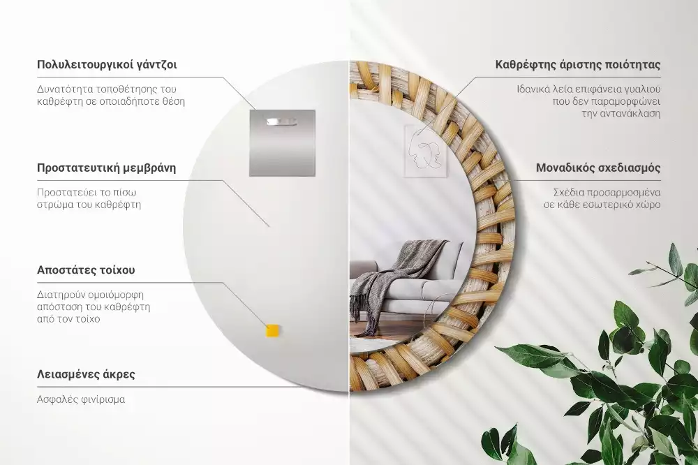 Bedrukte ronde spiegel Vlecht