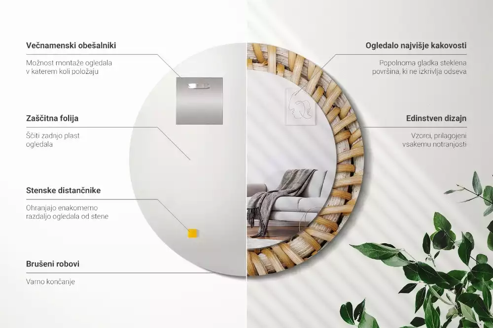 Bedrukte ronde spiegel Vlecht