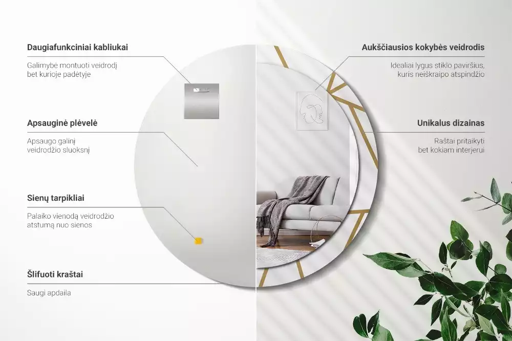 Bedrukte ronde spiegel Lineaire compositie