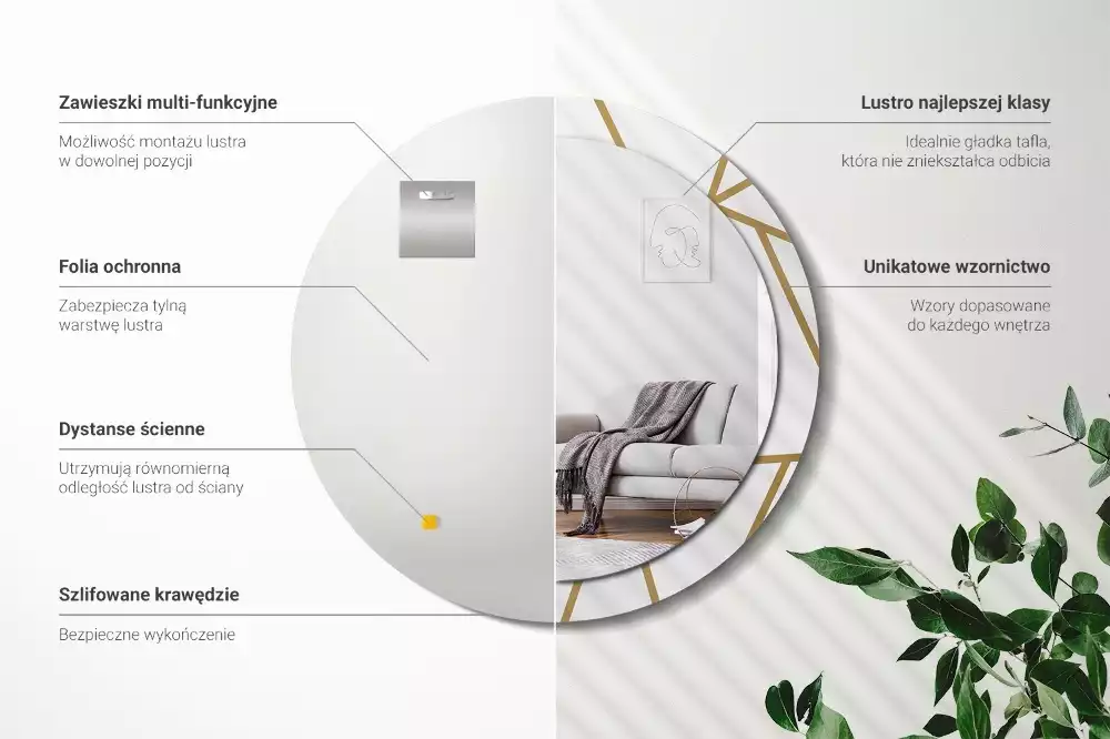 Bedrukte ronde spiegel Lineaire compositie