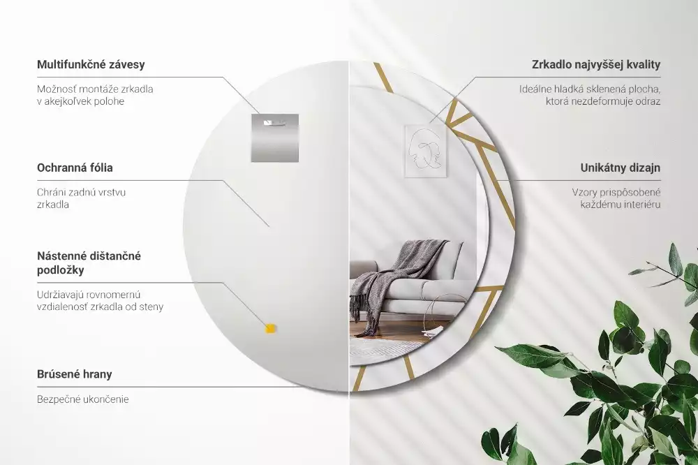 Bedrukte ronde spiegel Lineaire compositie