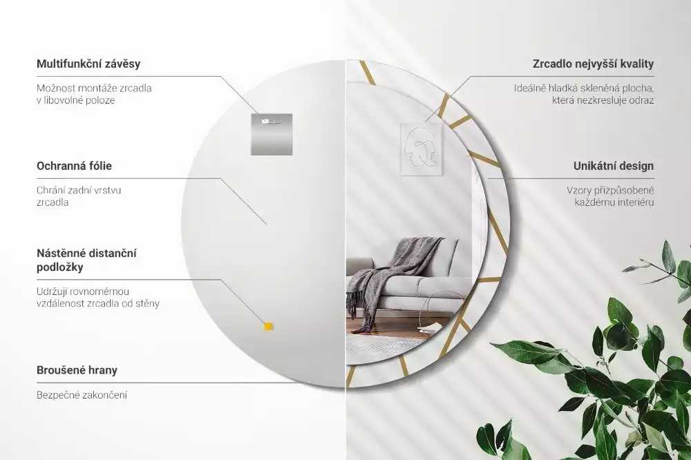 Bedrukte ronde spiegel Lineaire compositie