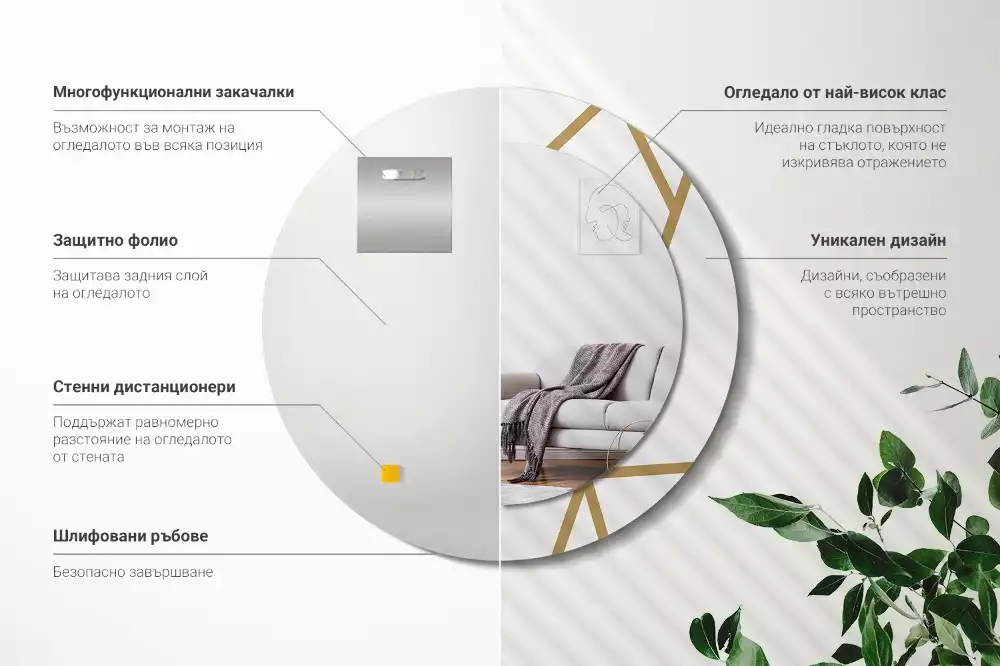 Bedrukte ronde spiegel Lineaire compositie