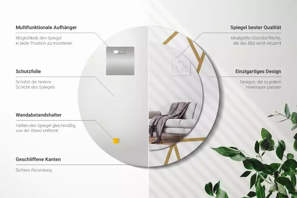 Bedrukte ronde spiegel Lineaire compositie