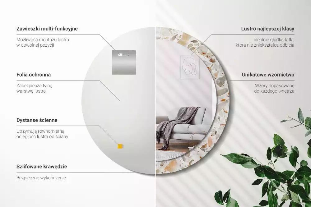 Ronde spiegel met bedrukte lijst Terrazzo-stijl