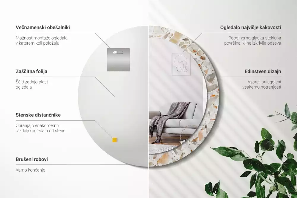 Ronde spiegel met bedrukte lijst Terrazzo-stijl