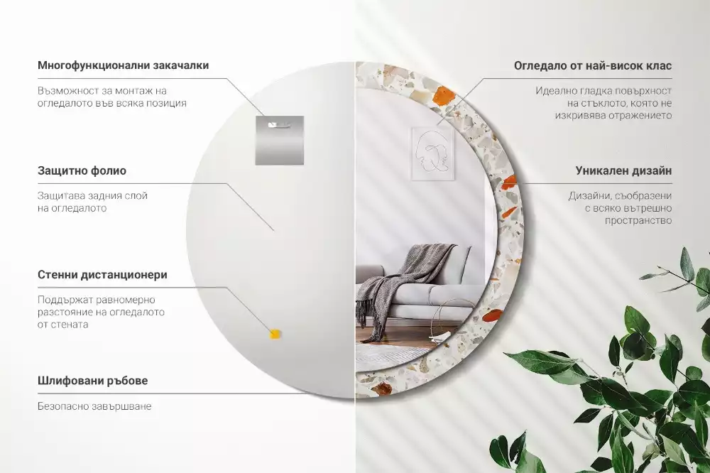 Ronde spiegel met bedrukte lijst Terrazzo-stijl