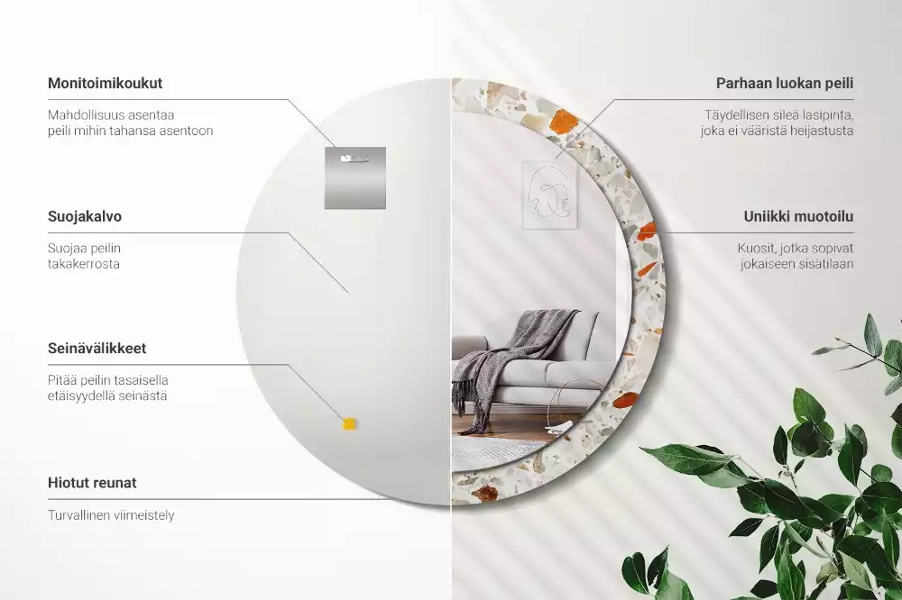 Ronde spiegel met bedrukte lijst Terrazzo-stijl