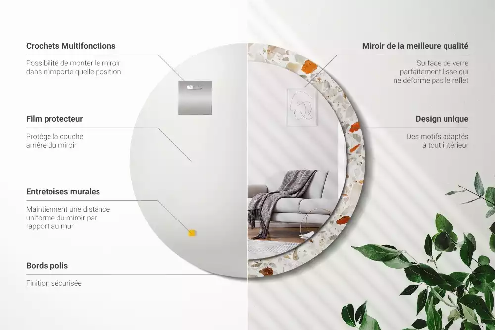 Ronde spiegel met bedrukte lijst Terrazzo-stijl