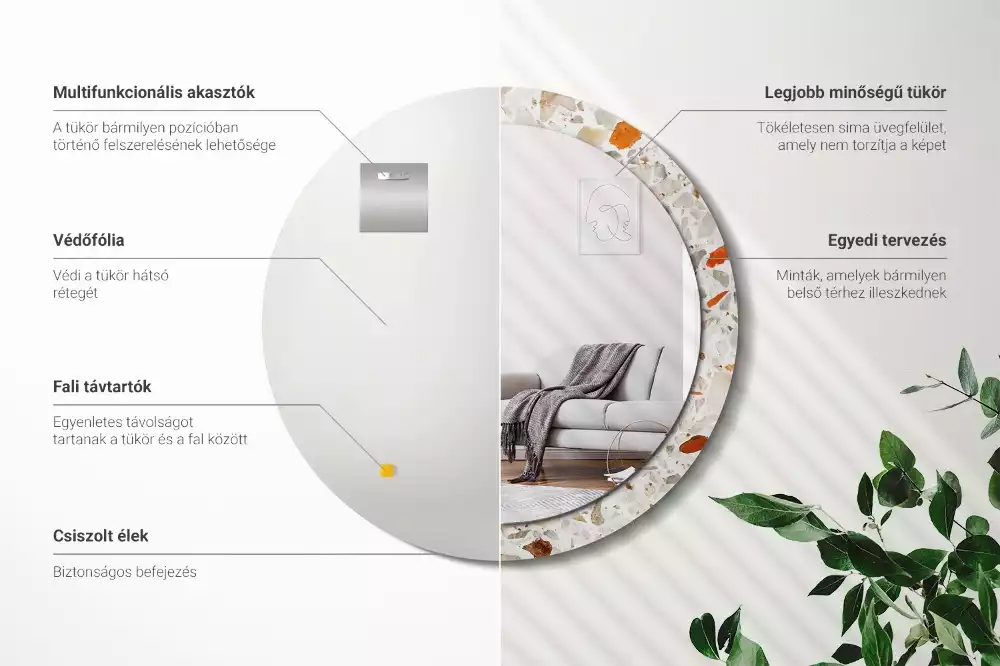 Ronde spiegel met bedrukte lijst Terrazzo-stijl