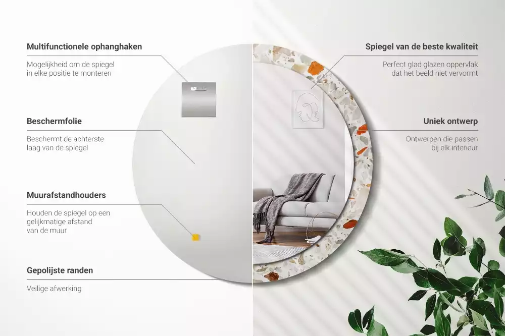 Ronde spiegel met bedrukte lijst Terrazzo-stijl