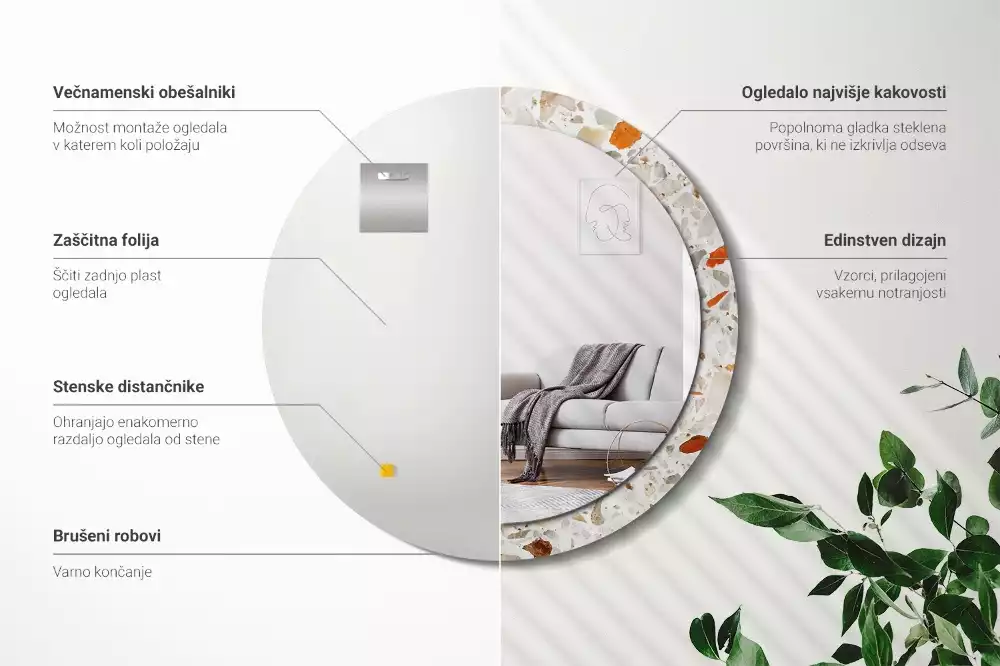 Ronde spiegel met bedrukte lijst Terrazzo-stijl