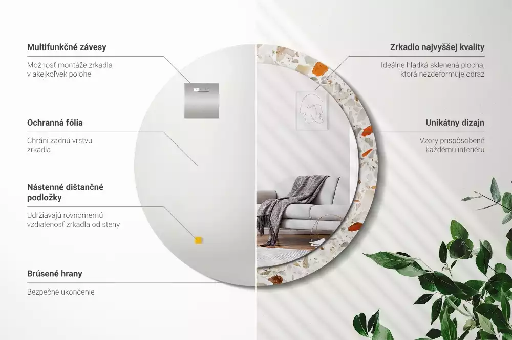 Ronde spiegel met bedrukte lijst Terrazzo-stijl