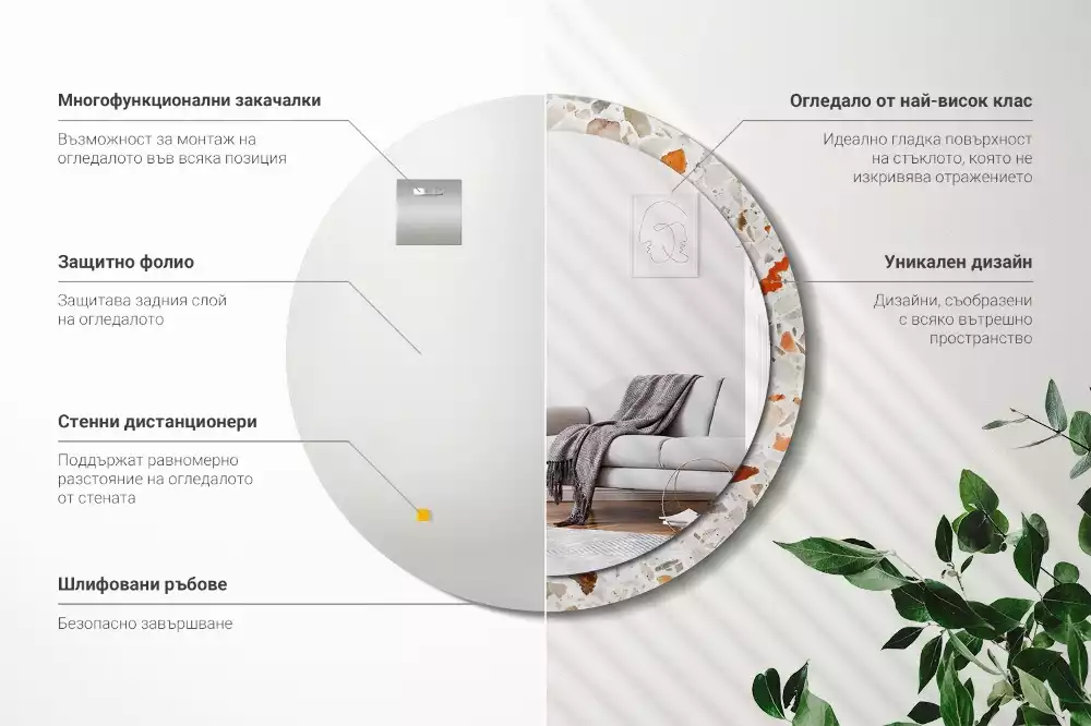 Ronde spiegel met bedrukte lijst Terrazzo-stijl