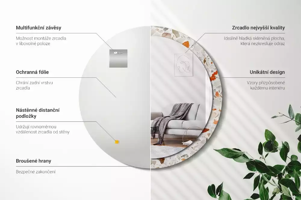 Ronde spiegel met bedrukte lijst Terrazzo-stijl