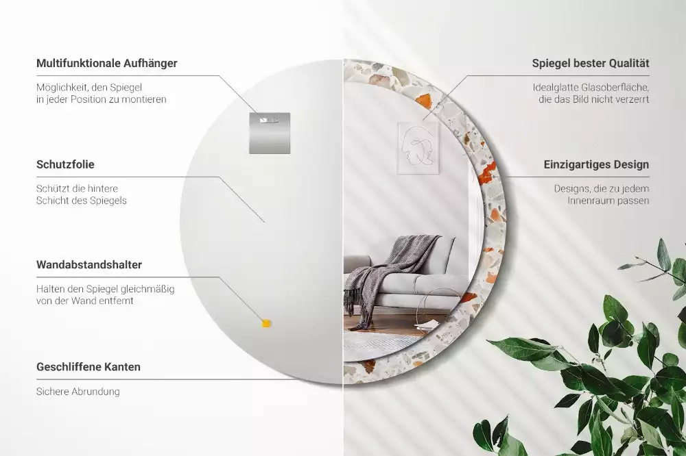 Ronde spiegel met bedrukte lijst Terrazzo-stijl