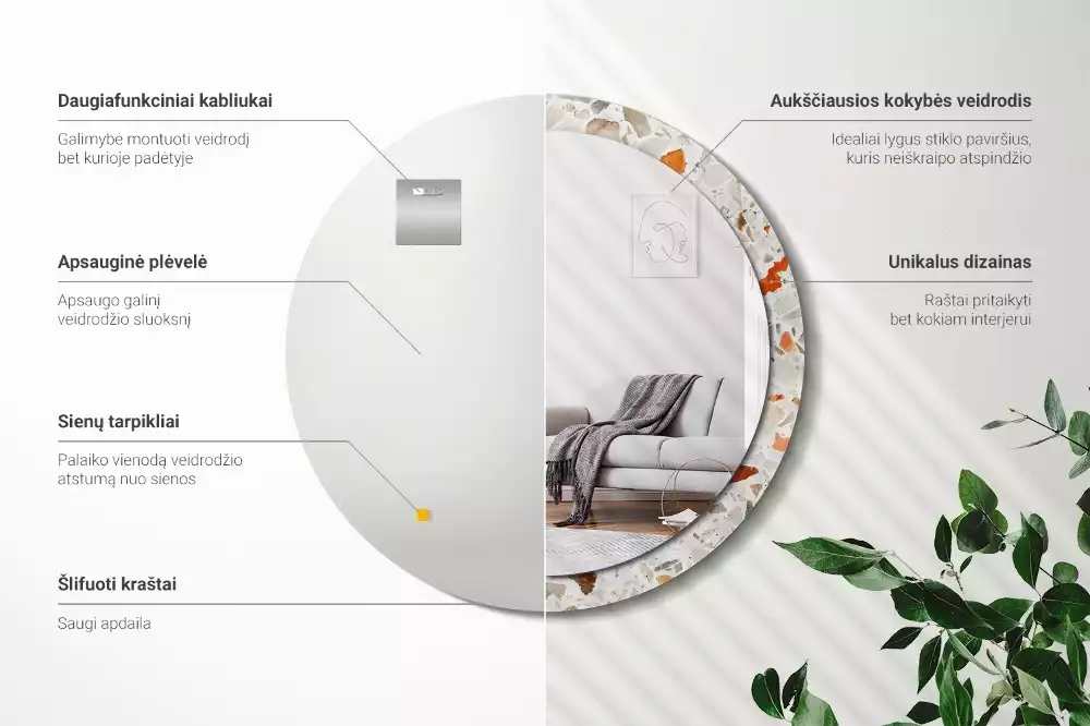 Ronde spiegel met bedrukte lijst Terrazzo-stijl