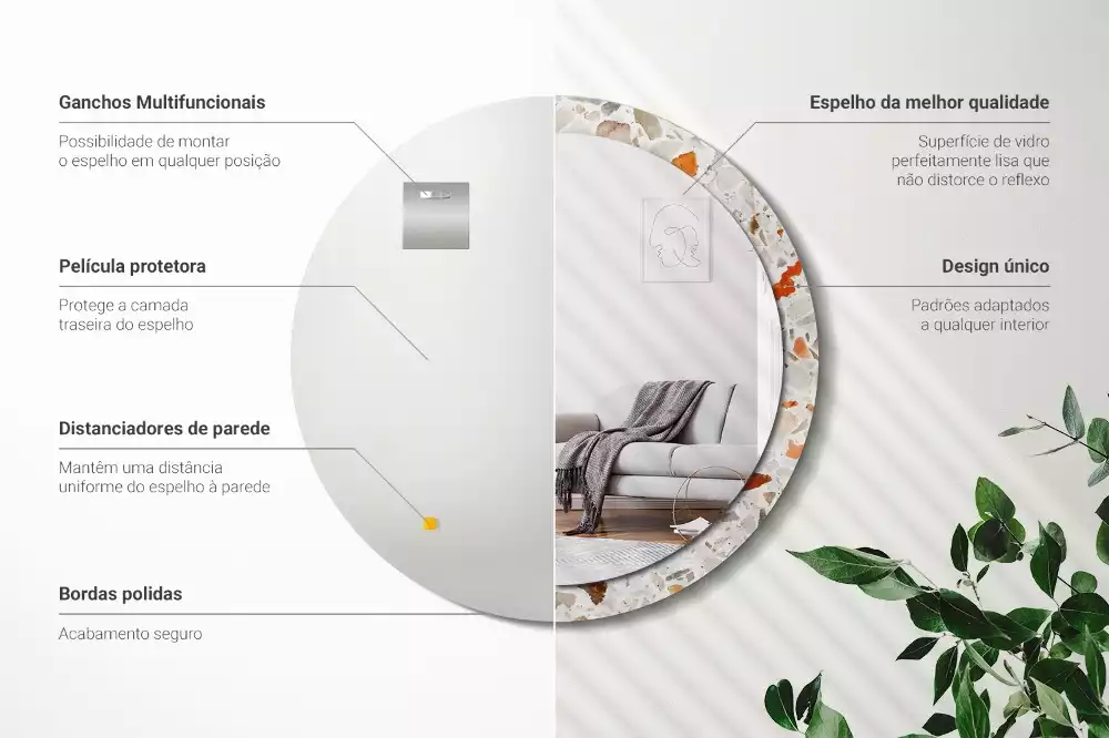 Ronde spiegel met bedrukte lijst Terrazzo-stijl