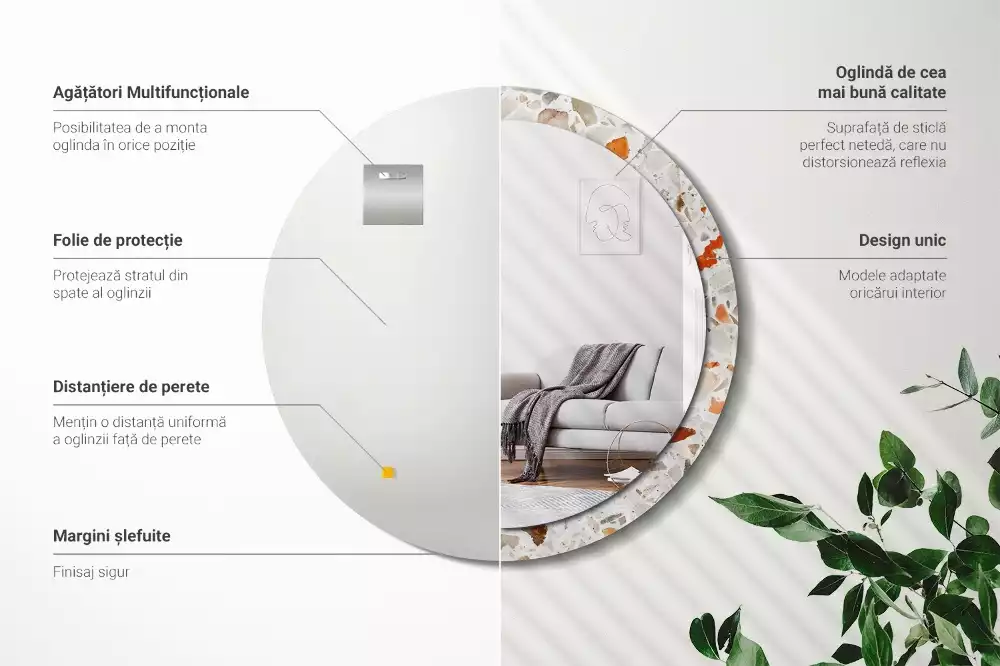 Ronde spiegel met bedrukte lijst Terrazzo-stijl