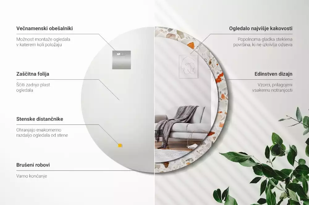 Ronde spiegel met bedrukte lijst Terrazzo-stijl