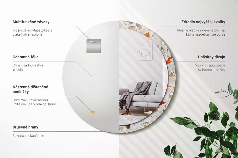 Ronde spiegel met bedrukte lijst Terrazzo-stijl