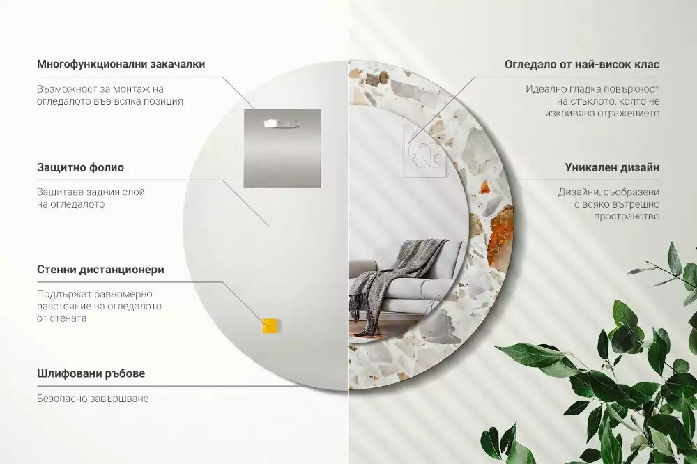 Ronde spiegel met bedrukte lijst Terrazzo-stijl