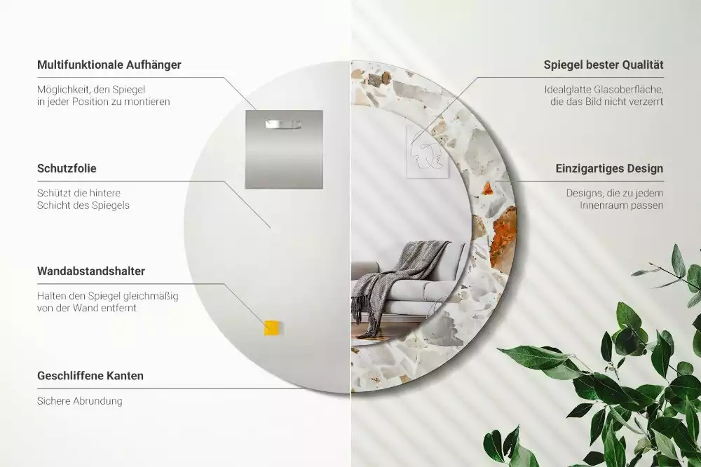 Ronde spiegel met bedrukte lijst Terrazzo-stijl