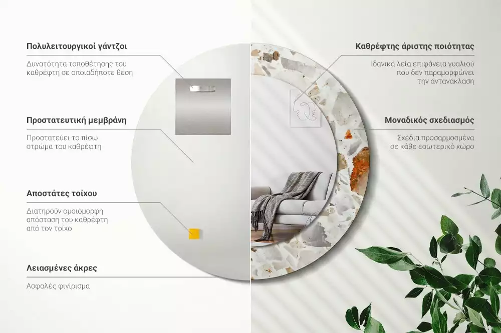 Ronde spiegel met bedrukte lijst Terrazzo-stijl