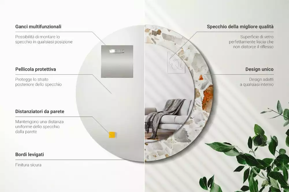 Ronde spiegel met bedrukte lijst Terrazzo-stijl