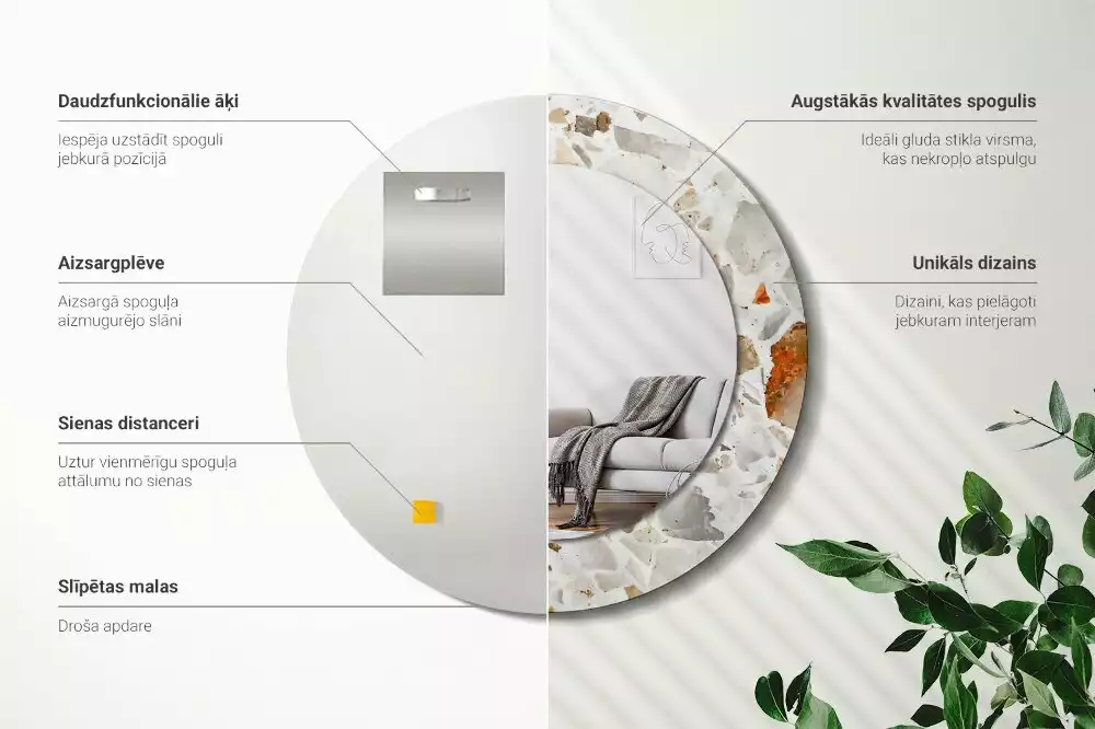 Ronde spiegel met bedrukte lijst Terrazzo-stijl
