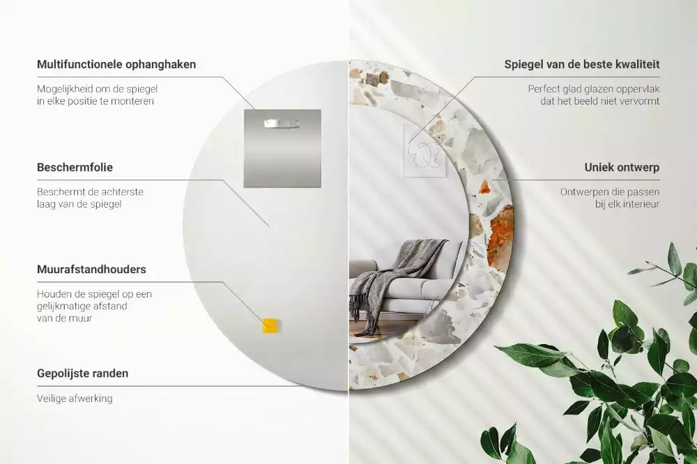 Ronde spiegel met bedrukte lijst Terrazzo-stijl